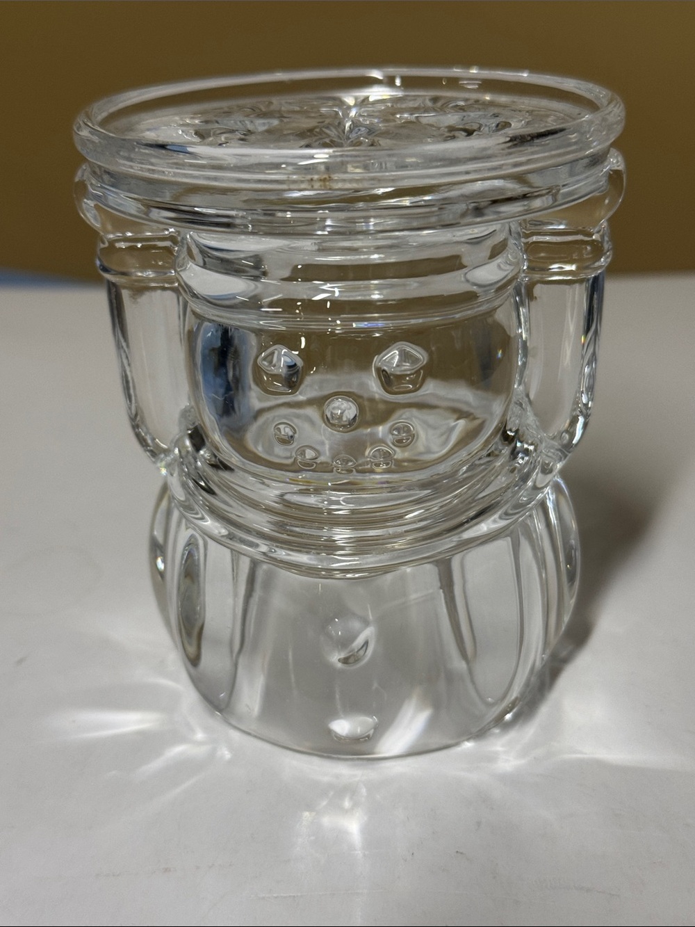 SNOWMAN Clear Lead Crystal Pillar Candle holder Christmas Winter Snowflake Heavy